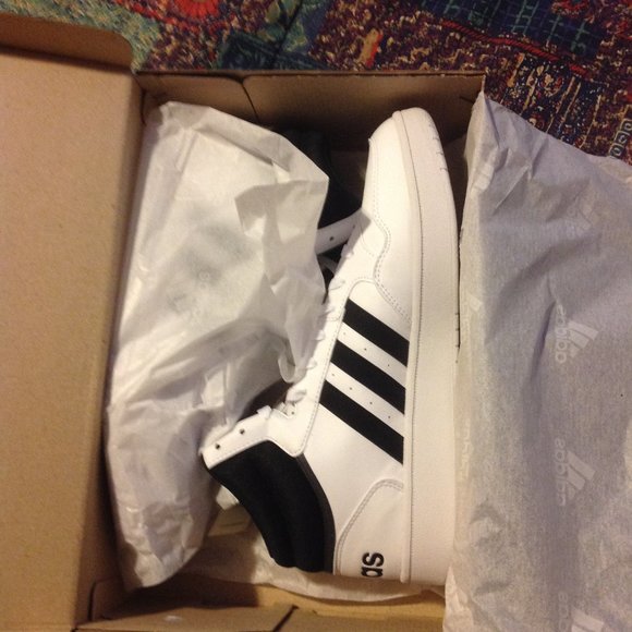 Adidas Men's Hoops 3.0 White & Black Mid Sneakers -11.5M - New in Box - Picture 8 of 11